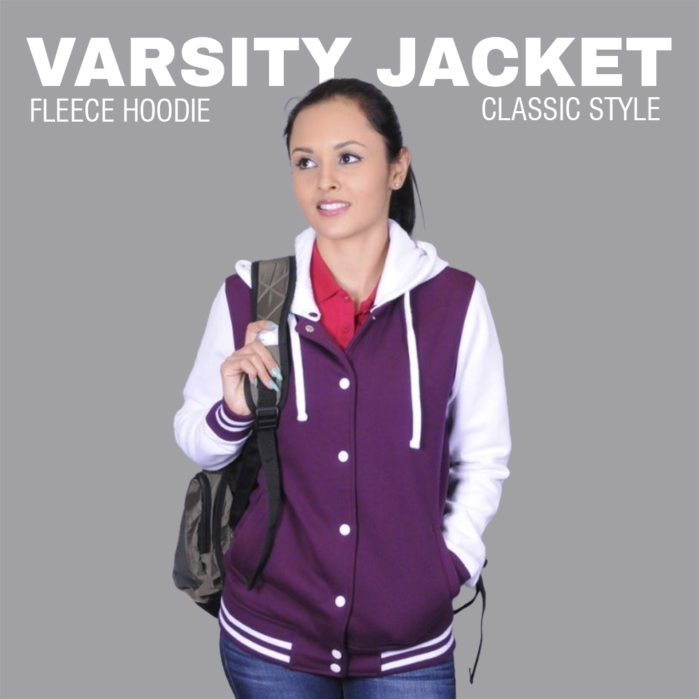 Hooded Fleece Varsity Jacket